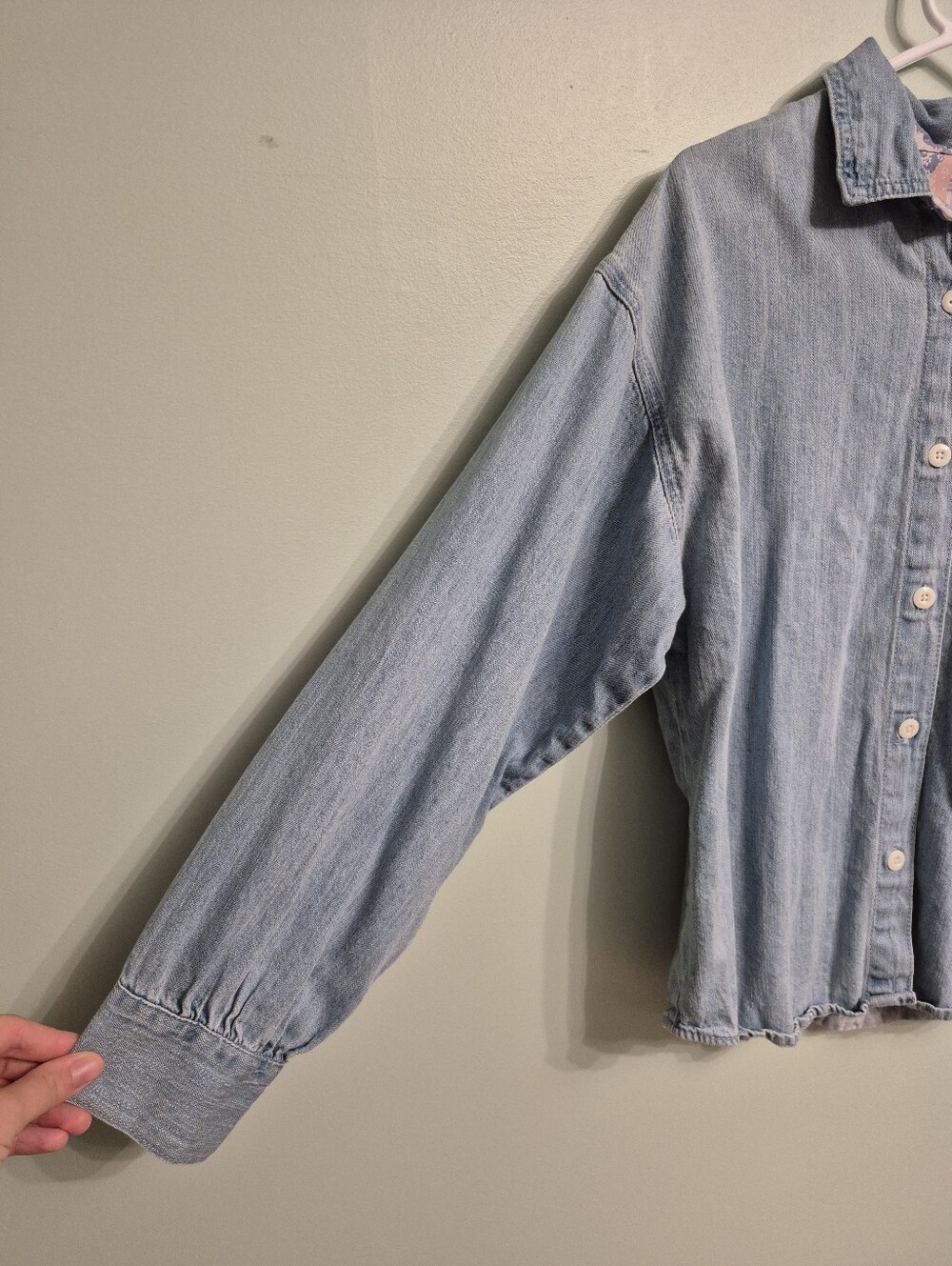 Women's Light Blue Denim Chambray Patchwork Quilt Yoke Button Up Shirt Size M/L - Picture 3 of 7